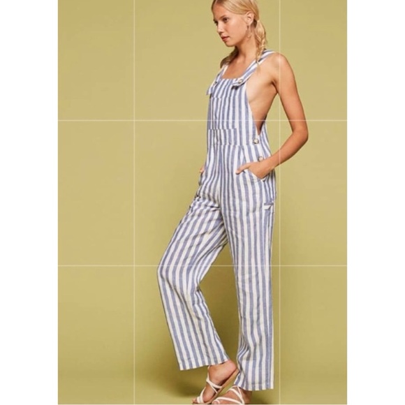 Reformation Size 2 Striped Farmer Alls Jumpsuit in Blue Conductor Stripe - Picture 8 of 10